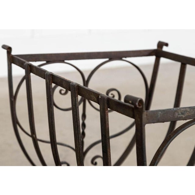 Mid-Century English Brutalist Wrought Iron Log Basket, 1960 For Sale - Image 9 of 13
