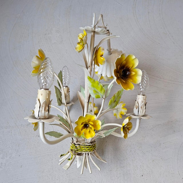 1970s French Toleware Floral Chandelier, 1970s For Sale - Image 5 of 7