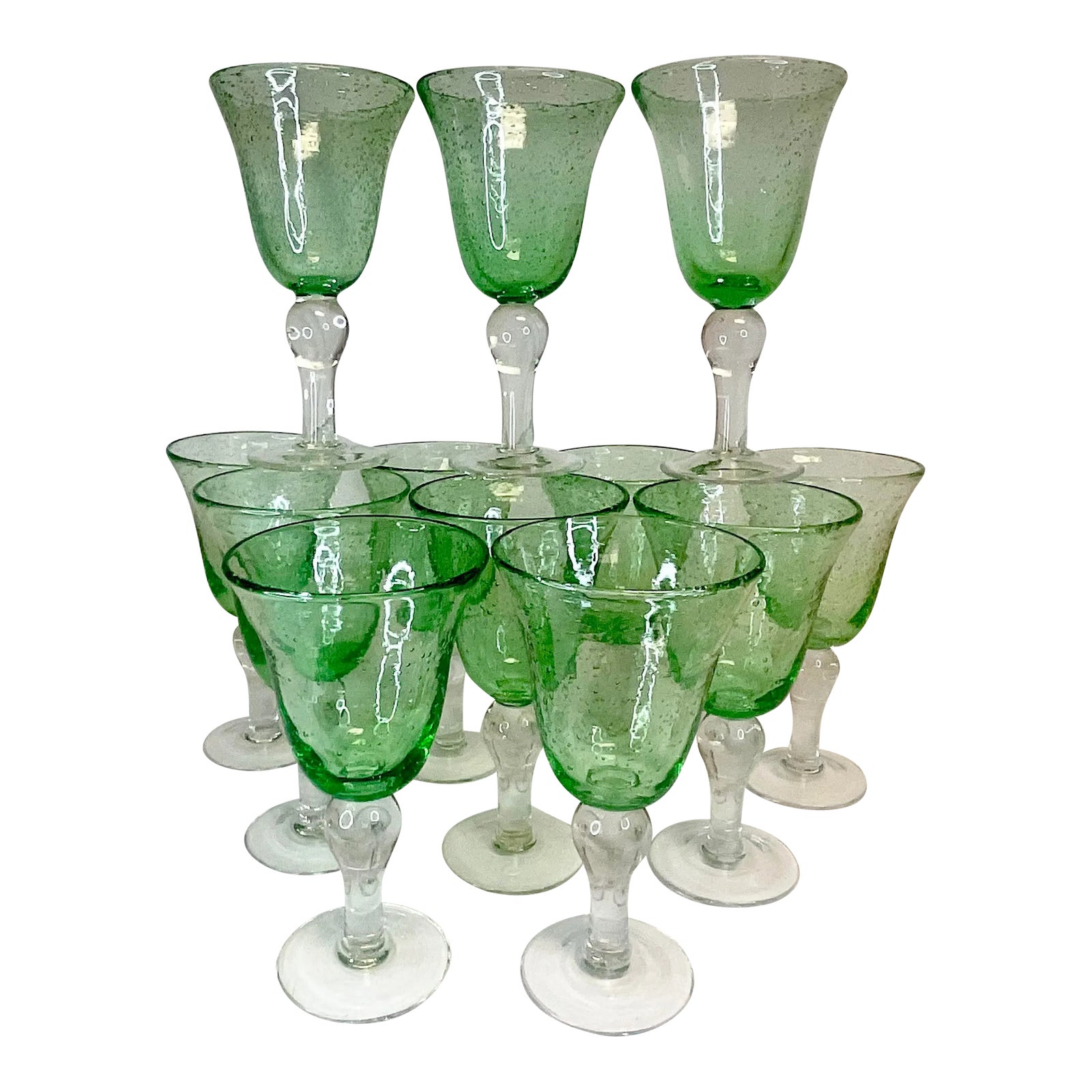 Vintage Italian Controlled Bubble Hand Blown Glass Wine Water Goblets