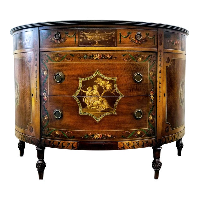 1925 Adam Style Painted Demi Lune Commode Johnson Furniture