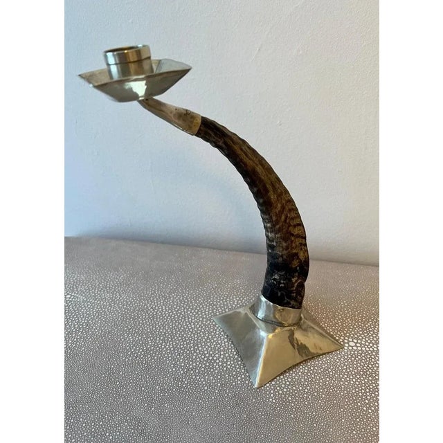 Mid 20th Century Ram's Horn and Silver Candle Stick Holder For Sale - Image 5 of 10