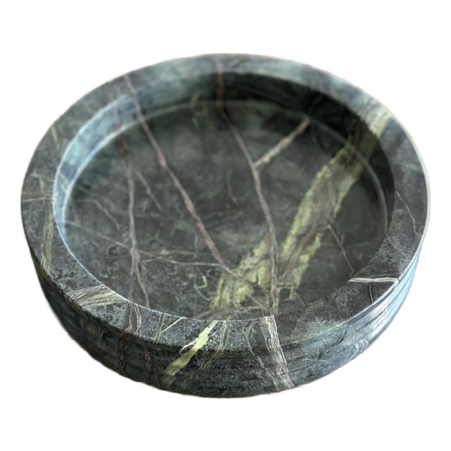 Round Green Marble Ribbed Bowl For Sale
