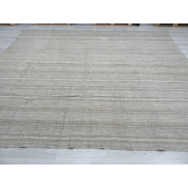 Vintage Turkish Modern Striped Gray Kilim Rug- 9′7″ × 11′8″ For Sale - Image 4 of 10