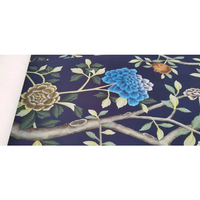 36" * H100"/Panel * 5ps, Navy Blue Chinoiserie Peacock Garden Wallpaper, Peacock and Peony For Sale - Image 4 of 6