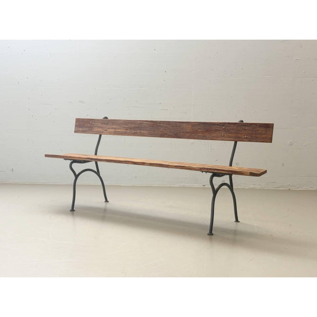 Mid-Century Modern Garden Bench with Delicate Cast Iron Frame and Wooden Slats, 1950s For Sale - Image 3 of 16