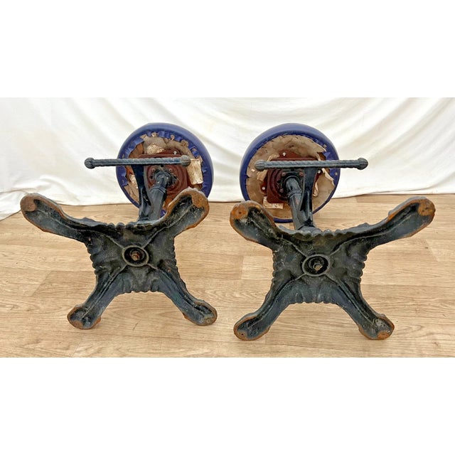 Vintage Cast Iron Bar Stools Barley Twist Footrest Swivel Seat Set of Two For Sale - Image 10 of 10