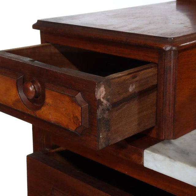 Antique Renaissance Revival Walnut & Burl Marble Top Dresser With Mirror C1890 For Sale - Image 13 of 17