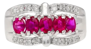 1.43 Carat Pinkish Red Ruby and Diamond Cluster Platinum Dome Ring