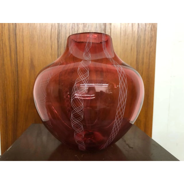 Contemporary Handblown Red & Pink Vase With Etched Details For Sale In Seattle - Image 6 of 10
