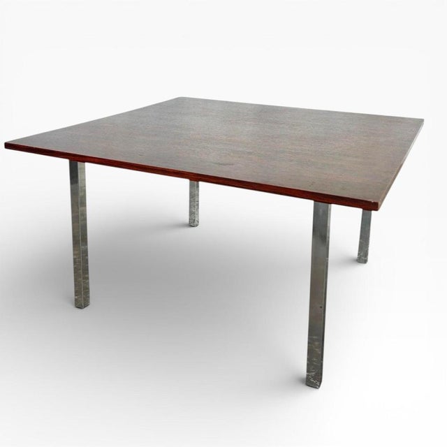 Low Mid-Century Square Coffee Table with Rosewood Top and Chrome Legs For Sale - Image 4 of 9