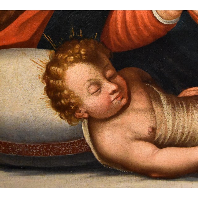 Circle of Giovanni Battista Ramenghi, Holy Family, 1620, Oil on Canvas, Framed For Sale - Image 15 of 18
