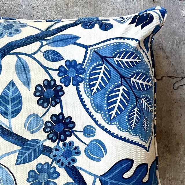 Blue Vintage Costal Blue Floral Down Throw Pillow For Sale - Image 8 of 14