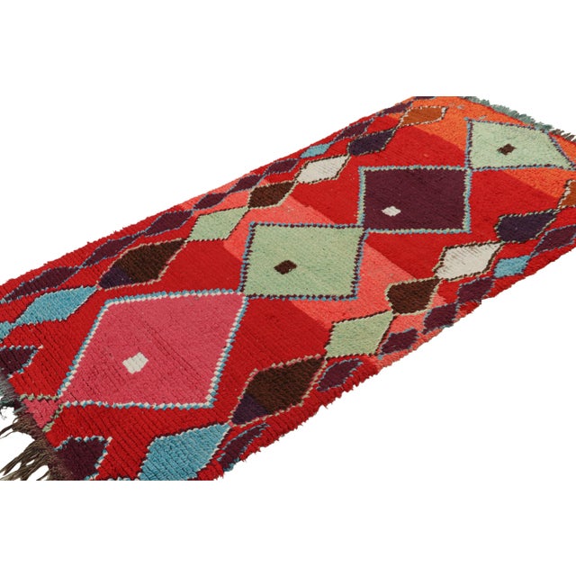 Rug & Kilim Vintage Moroccan Rug in Red With Multicolor Diamond Medallions | Rug & Kilim For Sale - Image 4 of 7