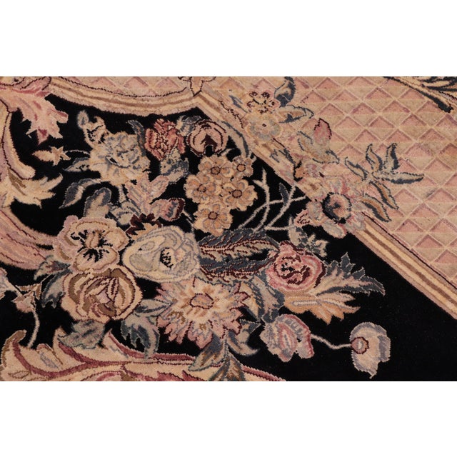 Shabby Chic Organic Floral 1990's Persian Black/Black Wool Rug - 9'2'' X 12'5'' For Sale - Image 3 of 9