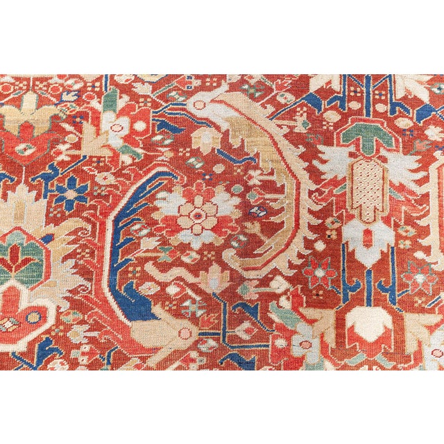 Persian Early 20th Century Colorful Persian Heriz Handwoven Wool Carpet For Sale - Image 3 of 11