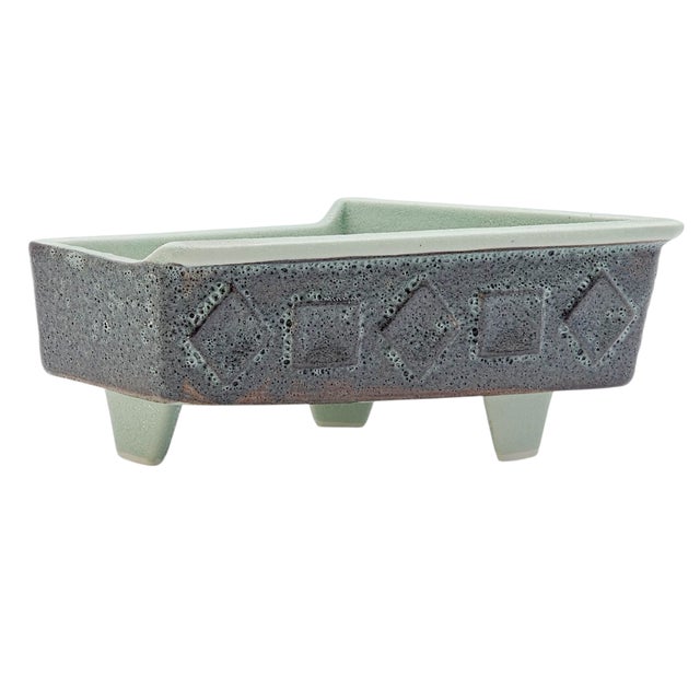 Mid-Century Japanese Studio Pottery Brutalist Ikebana Planter in Celadon Stoneware For Sale - Image 10 of 16