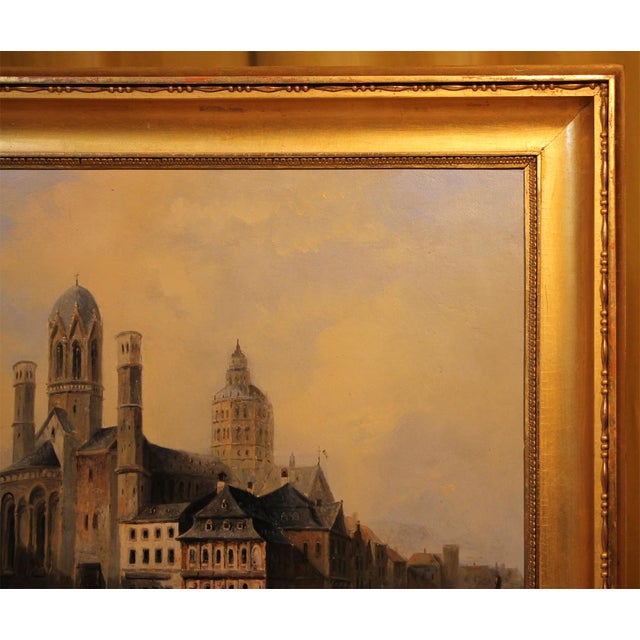 Market Scene with Mainz Cathedral, 1867, Oil on Wood, Framed For Sale - Image 9 of 12