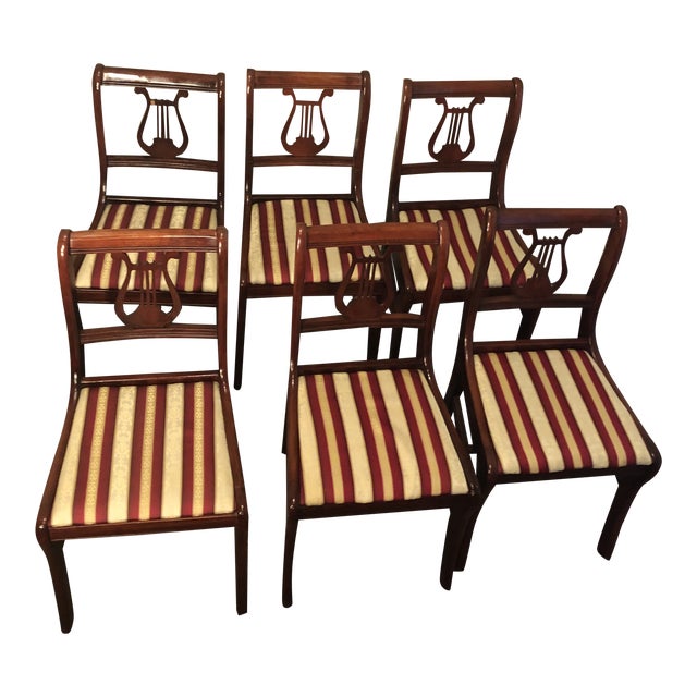 Antique Mahogany Duncan Phyfe Style Harp Lyre Back Dining Chairs Set
