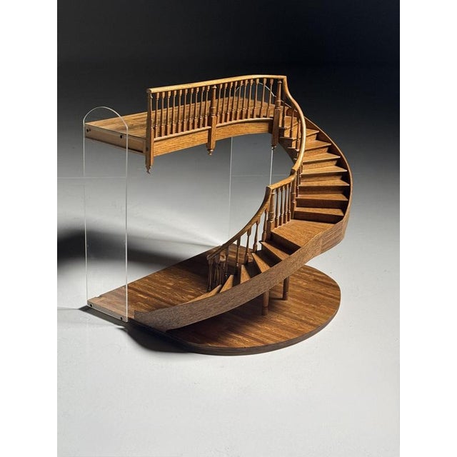 Architectural scale model of a staircase. Beautiful details such as the inlaid floor and turned balusters in the handrail....