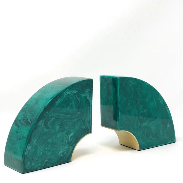 Contemporary Malachite-Style and Brass Arch Bookends - a Pair For Sale - Image 3 of 3