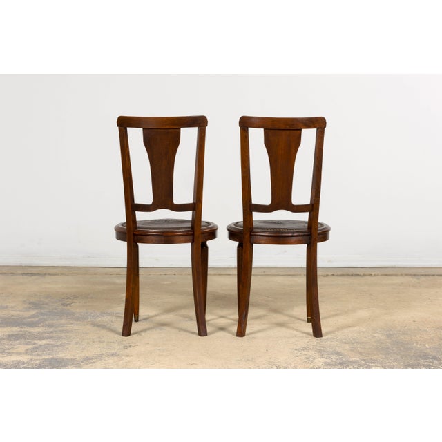 1930s French Art Deco Walnut Dining Chairs With Leather Seats, Set of 8 For Sale - Image 18 of 18