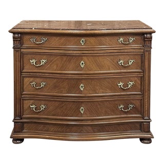 Antique Dutch Neoclassical Marble Top Walnut Chest of Drawers For Sale