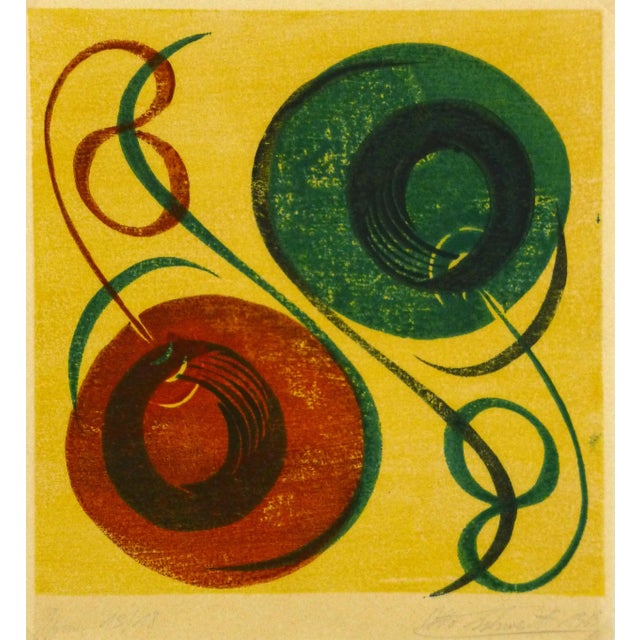 Mid-Century Modern Abstract Woodblock Print, 1969 For Sale