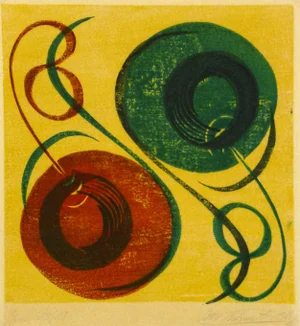 Mid-Century Modern Abstract Woodblock Print, 1969
