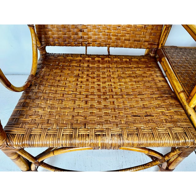 Vintage Rattan Caning Sectional Chairs and Side Table- 3 Piece Set For Sale - Image 10 of 11