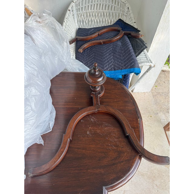 Brown Antique French Louis XVI Napoleon III Writing Table Desk ~1880 Herringbone Veneer Carved Rosettes Oval For Sale - Image 8 of 9