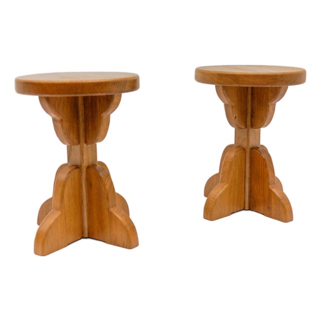 Mid-Century Modern French Oak Stools, 1960s, Set of 2 For Sale