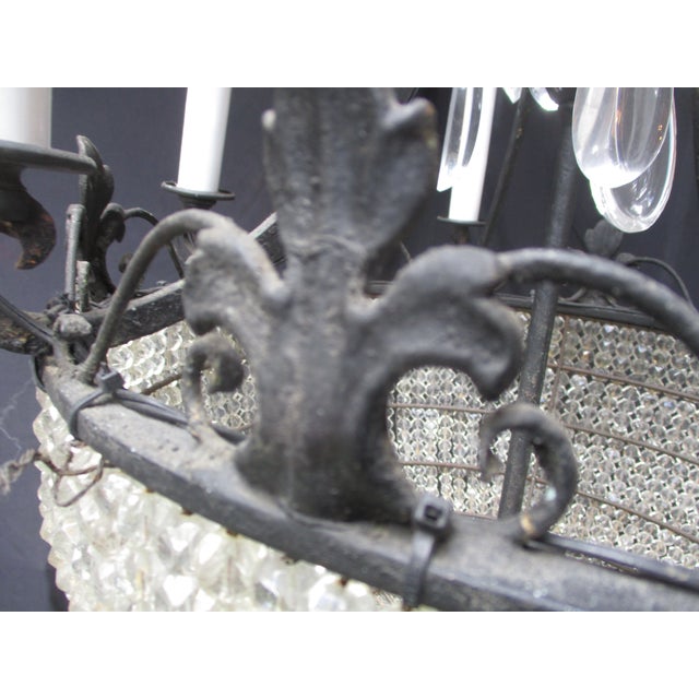 Glass Vintage Chandelier Crystal Beaded Bowl Chandelier Circa 40s For Sale - Image 7 of 13