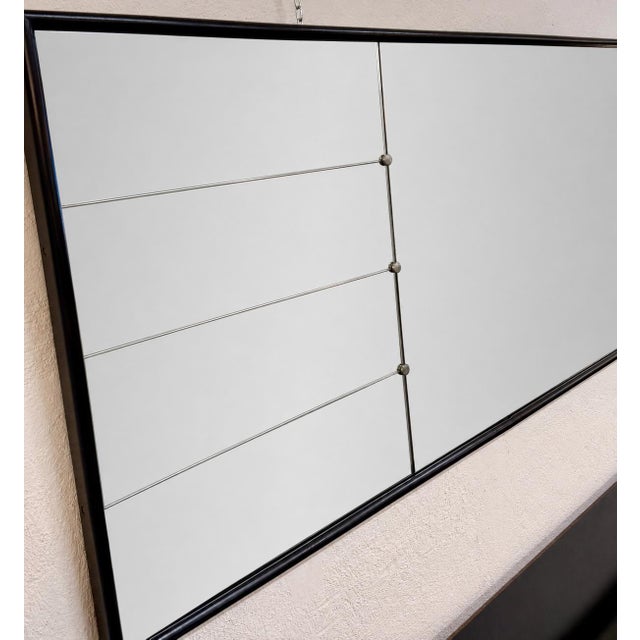 Metal Italian Black Lacquered Wall Mirror attributed to Osvaldo Borsani, 1940s For Sale - Image 7 of 8