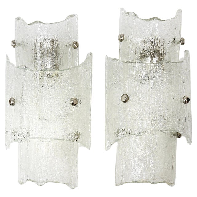 Mid-Century Frosted Ice Glass Sconces by J. T. Kalmar for Kalmar, 1960s For Sale