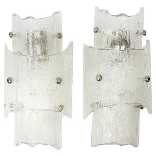 Mid-Century Modern Frosted Ice Glass Sconces by J. T. Kalmar for Kalmar, 1960s, Set of 2 For Sale