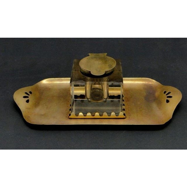 Early 20th Century Art Nouveau Brass & Crystal Inkwell, Austro-Hungary, Set of 2 For Sale - Image 3 of 6