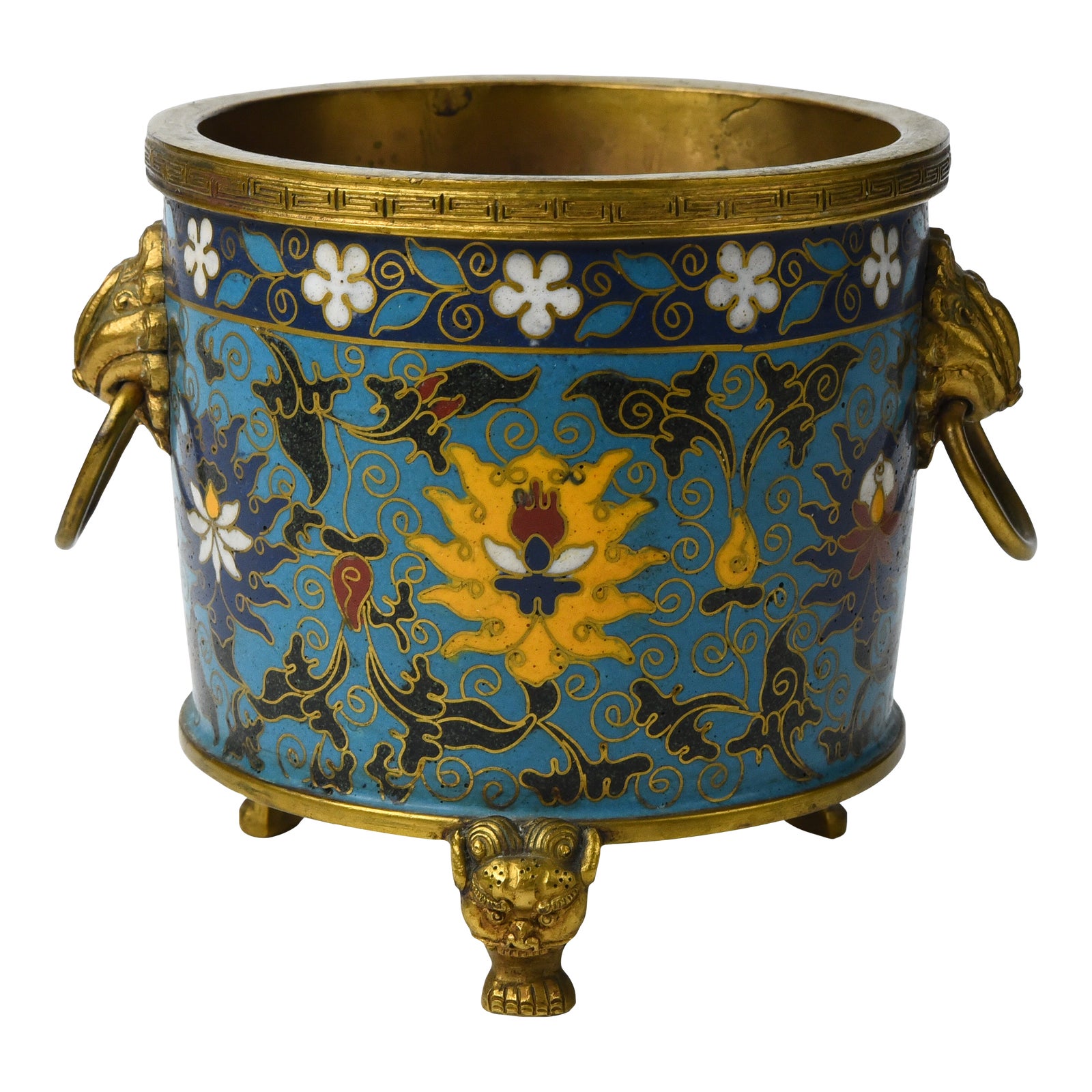 19th Century Qing Dynasty Chinese Cloisonne Enamel Flower Lion Censor ...