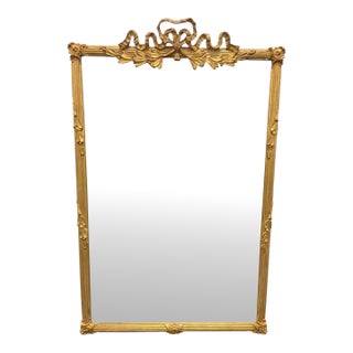 Vintage Carvers’ Guild Old Gold Leaf Beveled Wall Mirror With Ribbon Crest, 40.75” For Sale