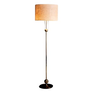 Brass Floor Lamp with Round Brass Base, 1960s For Sale