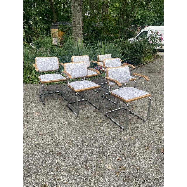 Metal Set of 6 Vintage Cesca Style S64 Chrome & Upholstered Cantilever Dining Chairs For Sale - Image 7 of 7
