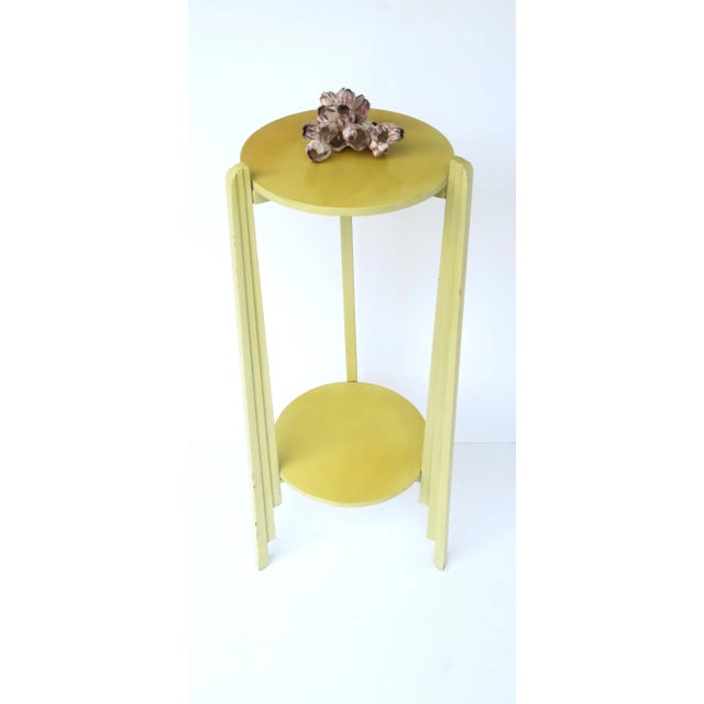 Wood Yellow Art Deco Column Pillar Pedestal Stand With Lower Shelf, 1 of 2 Available For Sale - Image 7 of 13
