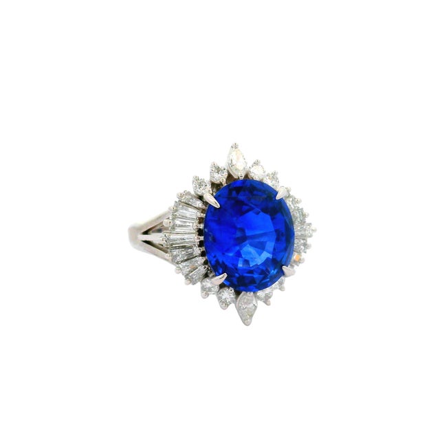 5.03 Carat Ceylon Sapphire Diamond Platinum Ring, Gia Certified, Size 6 For Sale - Image 4 of 8