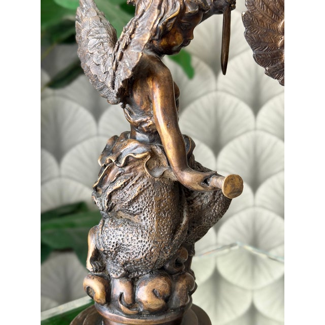 Antique Art Nouveau Brass Bronze Cherub Cupid Angel Candlestick Holder Sculptures - A Pair For Sale - Image 13 of 18