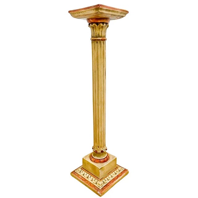Mid 20th Century Vintage Classical Venetian Cream and Red Pedestal Columns - A Pair For Sale - Image 5 of 12