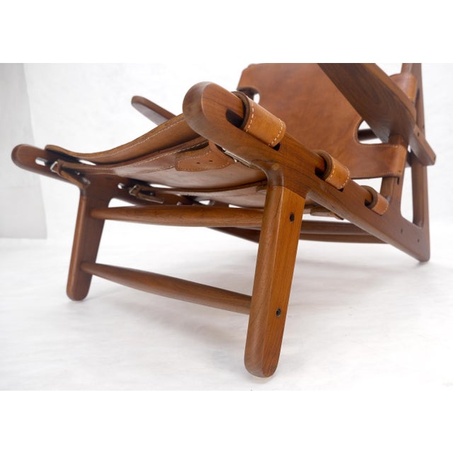 Hunting Chair in Teak Thick Leather Upholstery Lounge Chair MINT For Sale - Image 12 of 18
