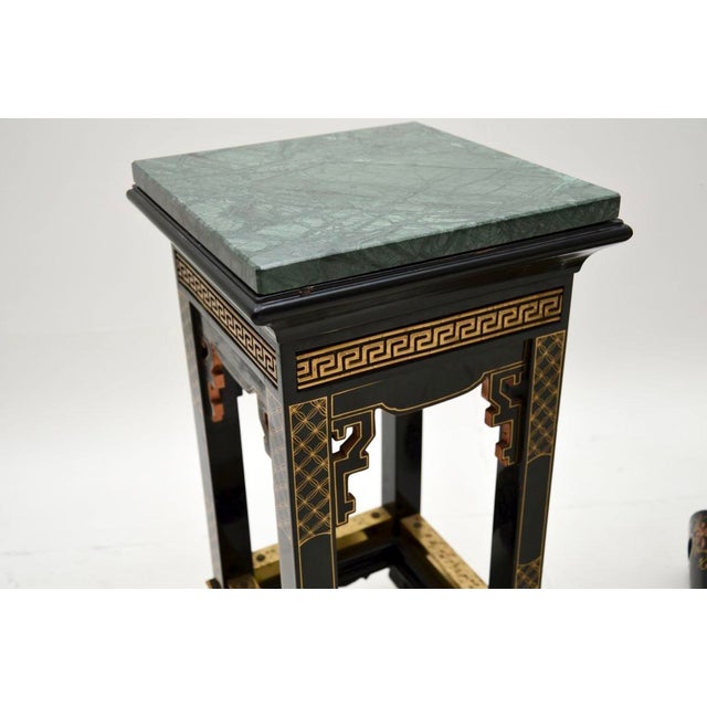 Antique Chinoiserie Lacquered Side Tables with Marble Top, 1950s, Set of 2 For Sale - Image 6 of 10