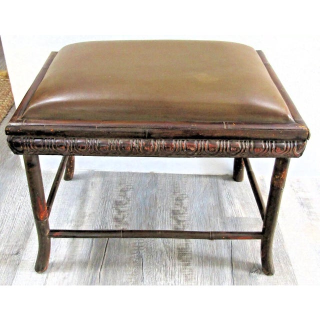 Brown 1950s Vintage Rattan Upholstered Bench For Sale - Image 8 of 8