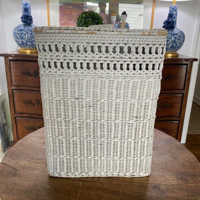 Vintage Mid to Late 20th Century White Wicker Hamper Chairish