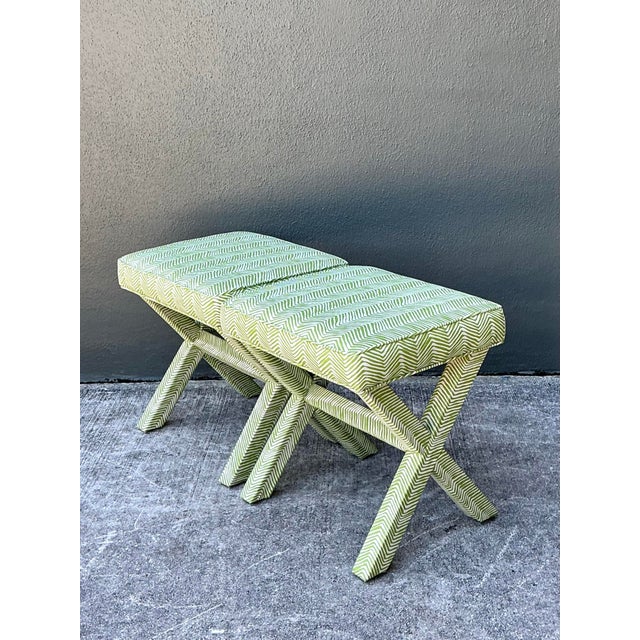 Vintage X Bench in Quadrille Alan Campbell “Zig Zag” For Sale - Image 12 of 12