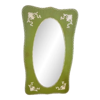Vintage Green With White Accents Wall Mirror For Sale